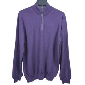 Saks Fifth Avenue Men's‎ Merino Wool 1/4 Zip Purple Pullover Sweater Large